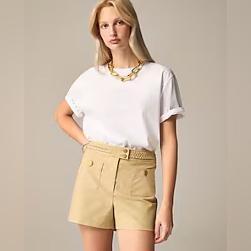 J Crew Women’s Cotton-blend mini short with braided trim in khaki Size 10 NWOT